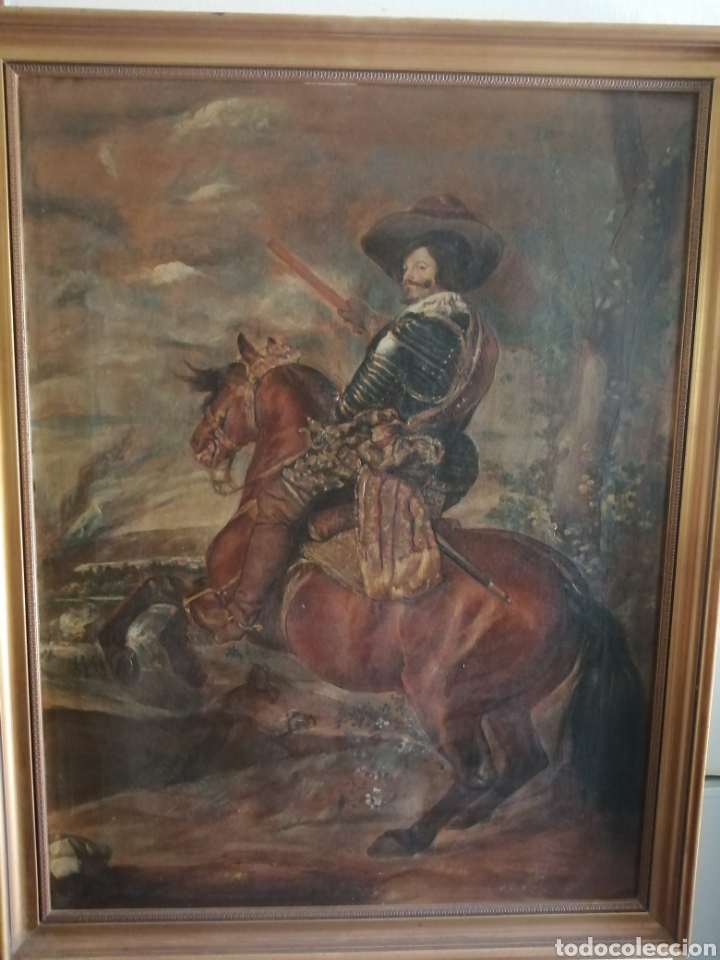 Arte: Gaspard de Guzman, Conde-Duque de Olivares a caballo. Óleo sobre lienzo siglo XlX - Foto 2 - 303233238