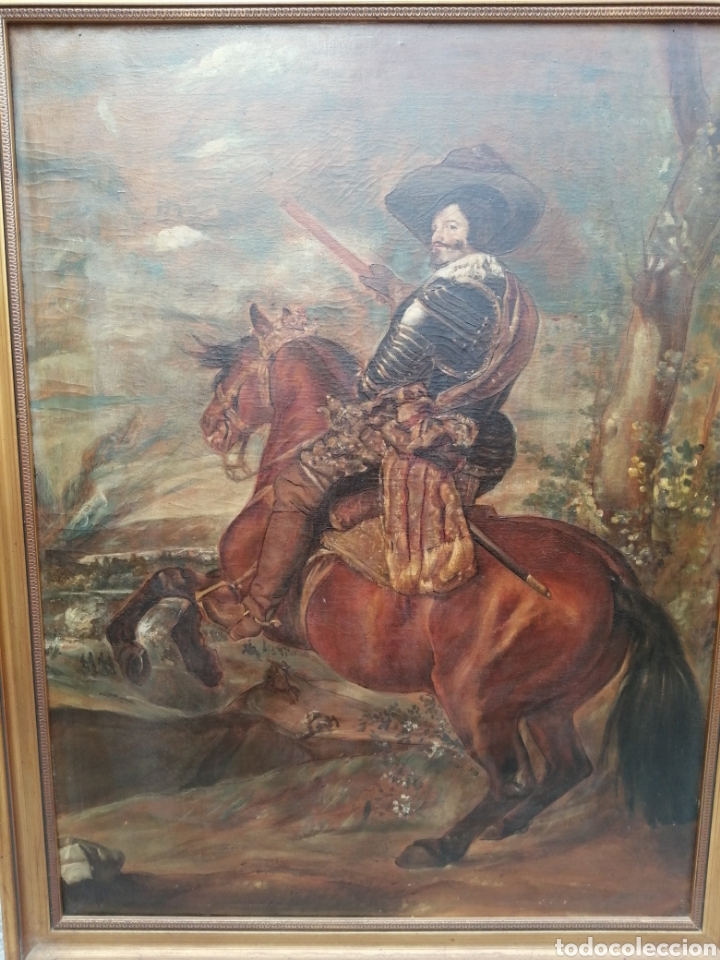 Arte: Gaspard de Guzman, Conde-Duque de Olivares a caballo. Óleo sobre lienzo siglo XlX - Foto 6 - 303233238