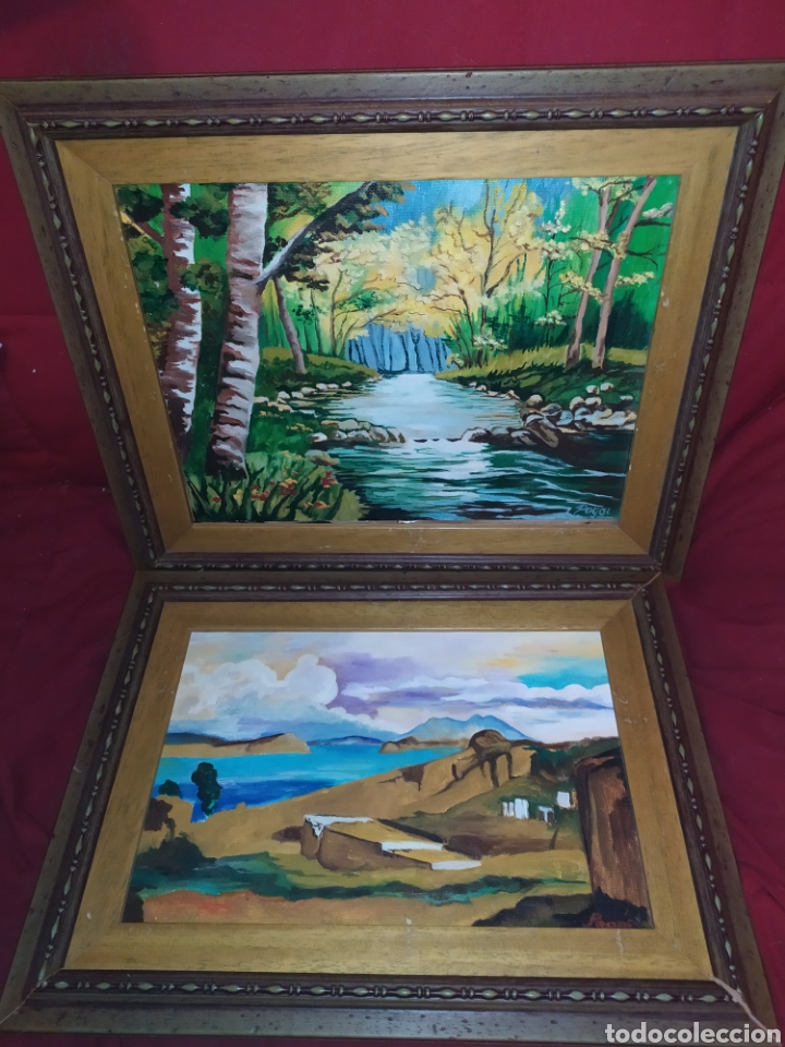 Arte: LOTE DOS &Oacute;LEOS SOBRE LIENZO PAISAJES FIRMA ILEGIBLE POGOL? POGAL?POGAI?AGRADECE INFORMACION VINTAGE