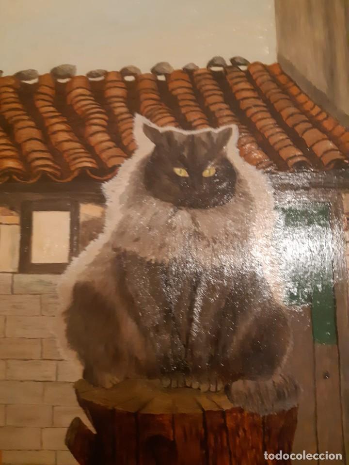 Arte: Cuadro Gato sobre paisaje. Oleo sobre tabla - Foto 5