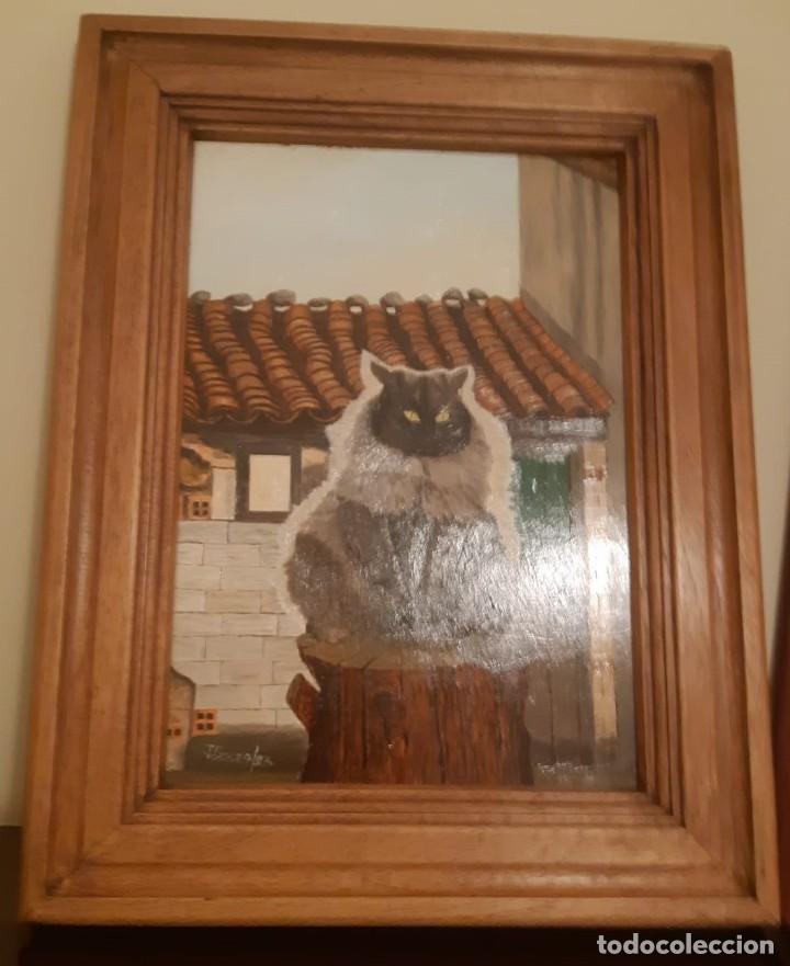 Arte: Cuadro Gato sobre paisaje. Oleo sobre tabla - Foto 6