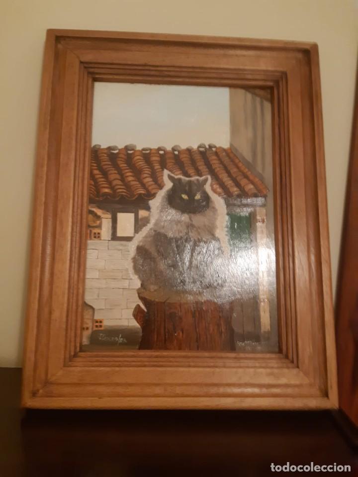Arte: Cuadro Gato sobre paisaje. Oleo sobre tabla - Foto 7