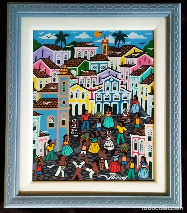 Kunst: ARTE: BRASIL / ACR&Iacute;LICO s. LIENZO / (NAIF) * ESCENA URBANA, CON GRUPO DE PERSONAS...*. FDO.: IBIRACY
