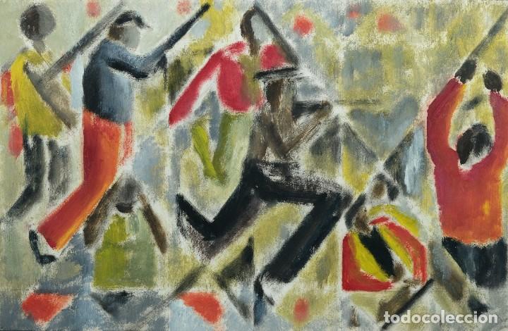 Arte: &Oacute;leo sobre papel figuras con armas - Foto 1