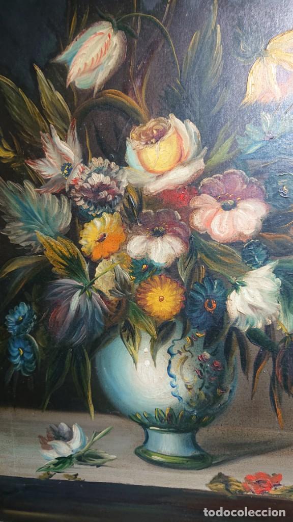 Arte: CUADRO OLEO SOBRE TELA - OBRA FIRMADA - BODEGON DE FLORES DE COLORES - 93 X 63