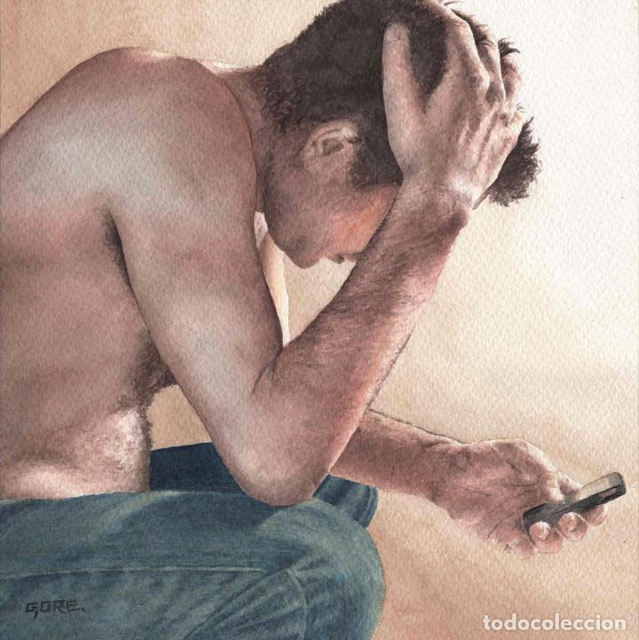 Arte: Acuarela original - chico esperando la llamada - Foto 1