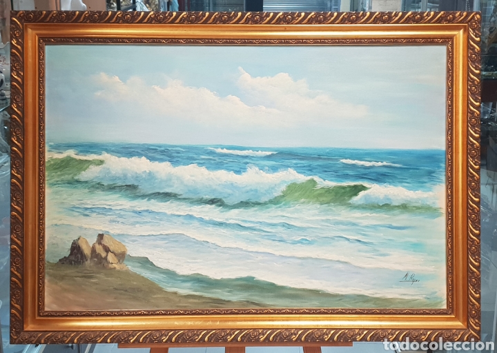 Kunst: MARINA POR M.ROJAS. MIGUEL ROJAS O&Ntilde;A. MALAGA . OLEO SOBRE LIENZO . MEDIDAS CON MARCO 114&times;81 CM