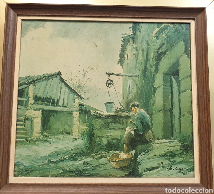 Arte: &Oacute;leo sobre tabla COLOMER COMAS 55x51 con marco - Foto 1