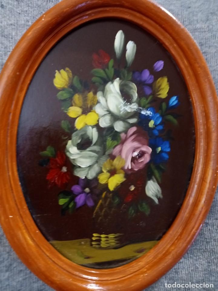 Arte: Bouquet de flores. &Oacute;leo sobre tablex. Formato ovalado - Foto 2