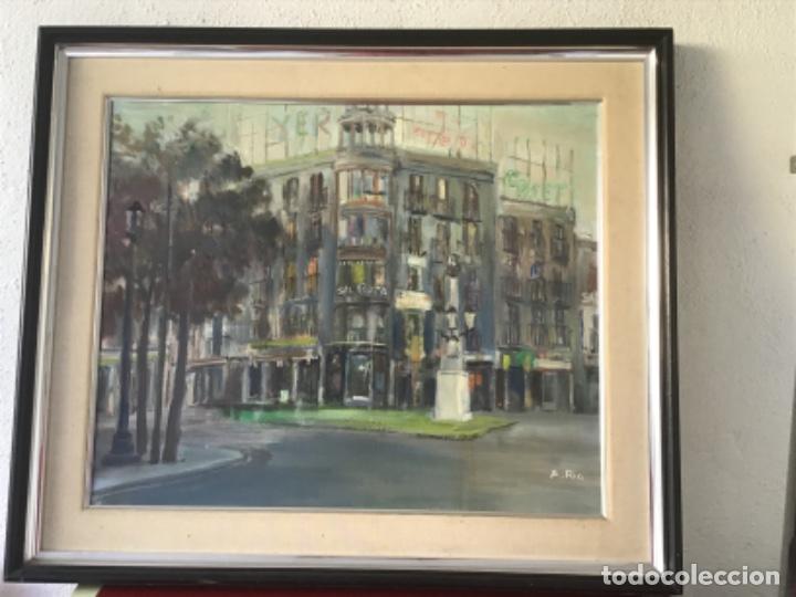 Arte: Agust&iacute; Rio Navarro (Barcelona, 1923-1997) OLEO SOBRE LIENZO. PLAZA CATALU&Ntilde;A BARCELONA.
