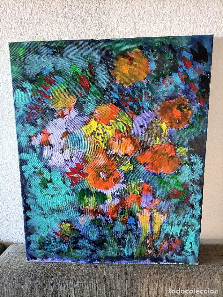 Arte: oleo sobre lienzo - an&oacute;nimo - flores - Foto 1