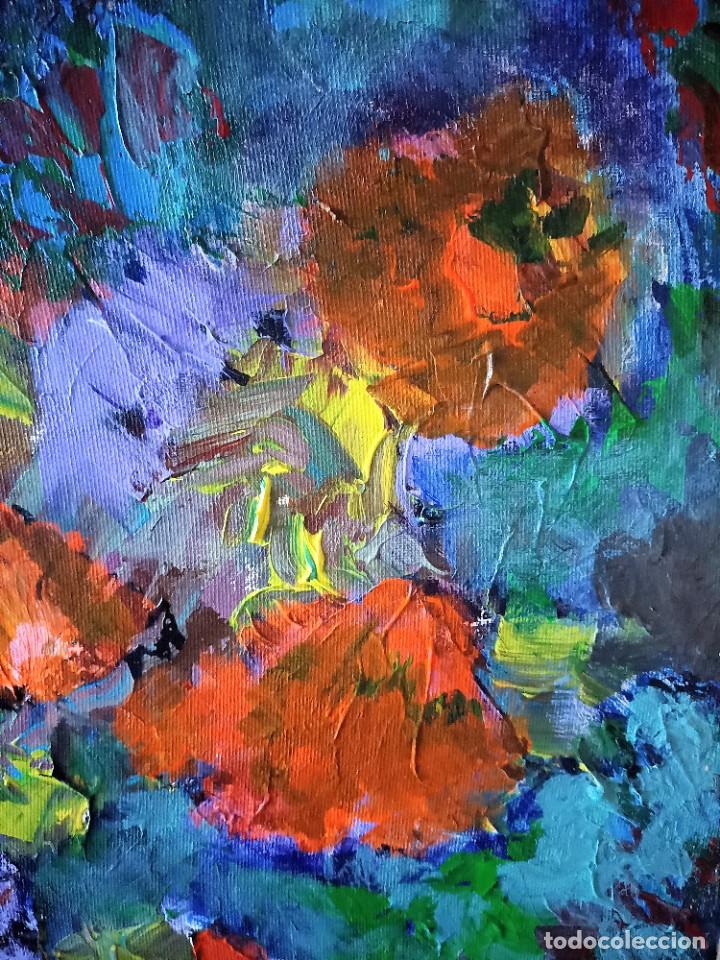 Arte: oleo sobre lienzo - an&oacute;nimo - flores - Foto 3