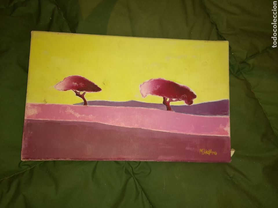 Arte: OLEO SOBRE LIENZO PAISAJE ARBOLES FIRMADO MJ DEL AMO DEDICADO TRASERA SE AGRADECE INFORMACI&Oacute;N