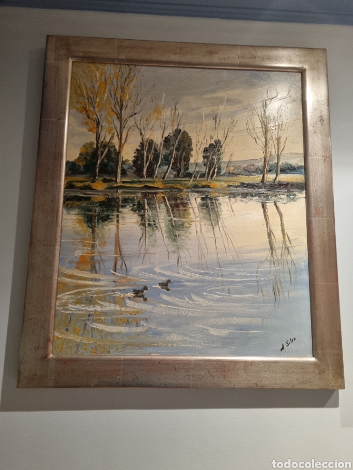 Arte: El rio y el campo sobre lienzo. - Foto 1