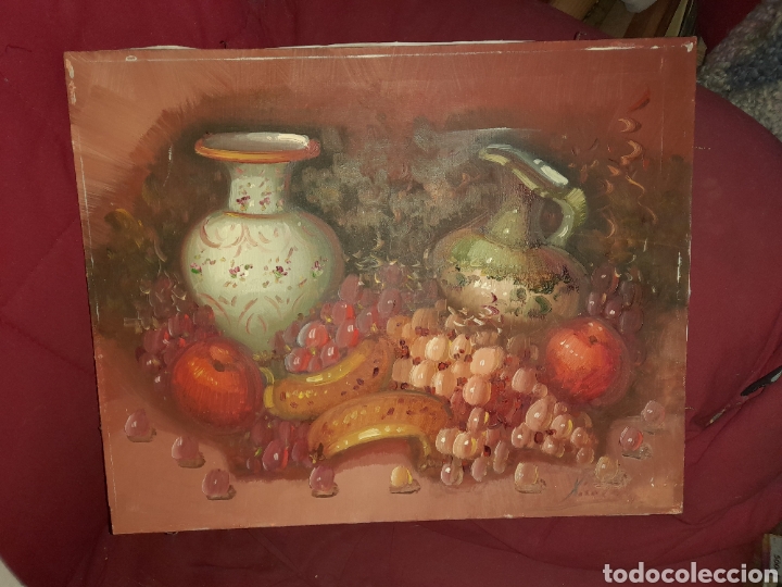 Arte: OLEO SOBRE LIENZO BODEG&Oacute;N NATURALEZA MUERTA FRUTOS JARRA JARRON FIRMA NICOT ?ILEGIBLE AGRADECE INFOR