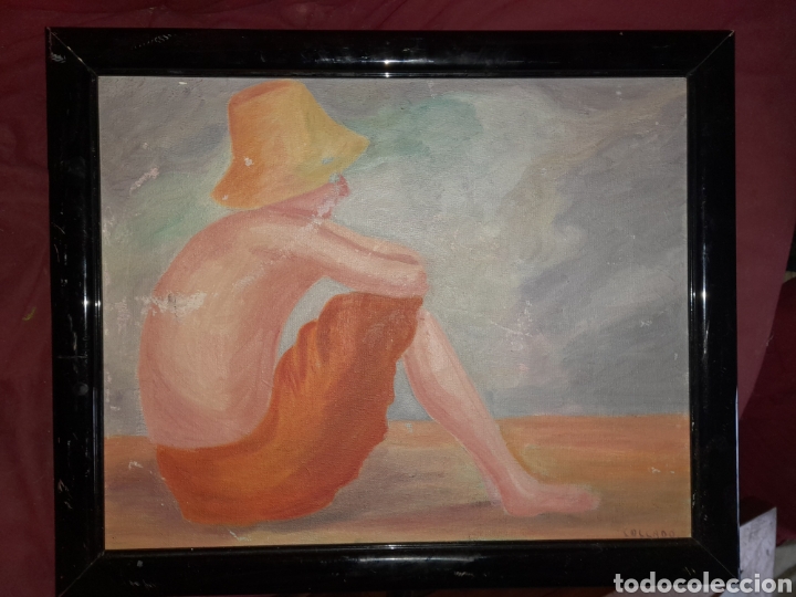 Arte: OLEO SOBRE LIENZO NI&Ntilde;O EN LA PLAYA FIRMADO COLLADO SENTADO DE PERFIL ARENA AGRADECE INFORMACI&Oacute;N