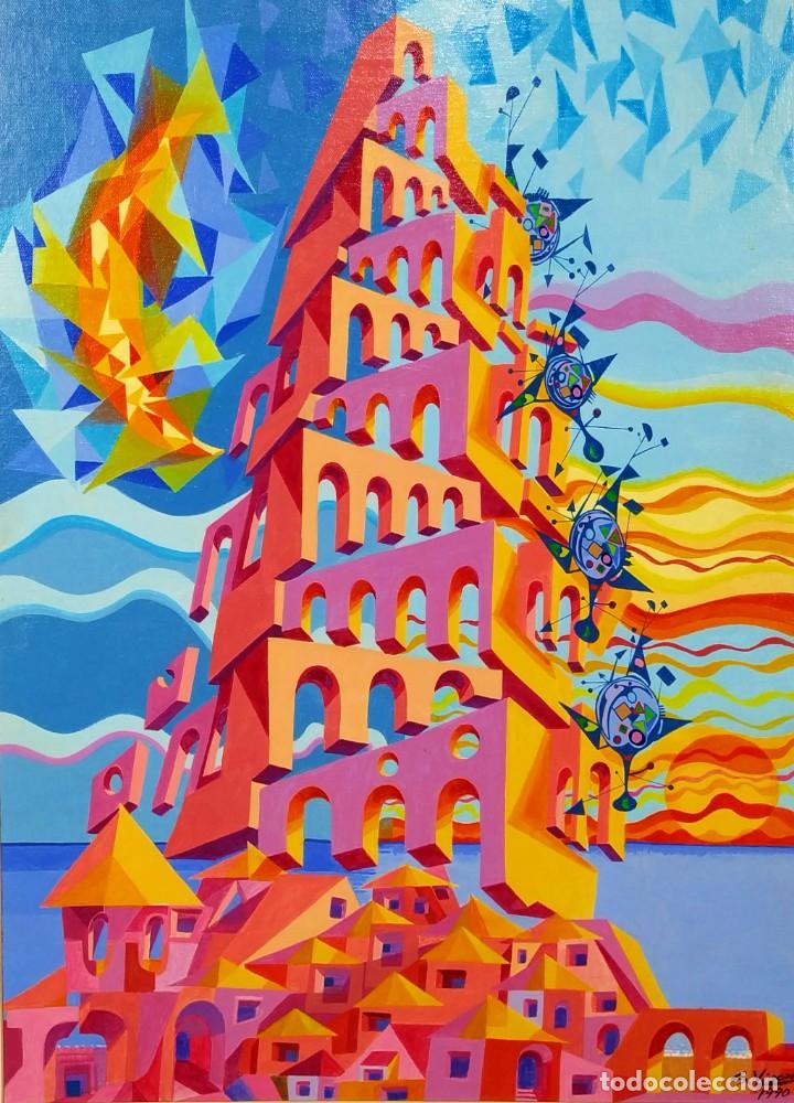 Arte: S. VISCARRI. TORRE ABSTRACTA. ACR&Iacute;LICO SOBRE CART&Oacute;N. ESPA&Ntilde;A. 1990