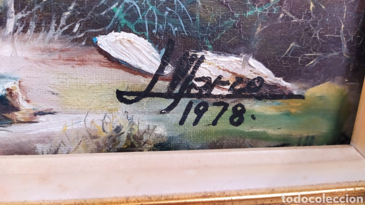 Arte: cuadro lienzo oleo Barco abandonado en playa - Foto 4