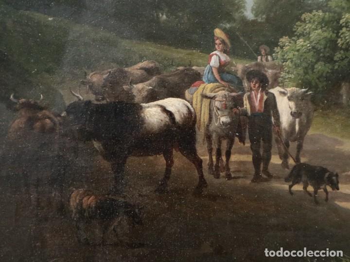 Arte: Paisaje monta&ntilde;oso con personajes. T. Boehm, Alemania siglo XIX. &Oacute;/L. Mide 104 x 75 cm.