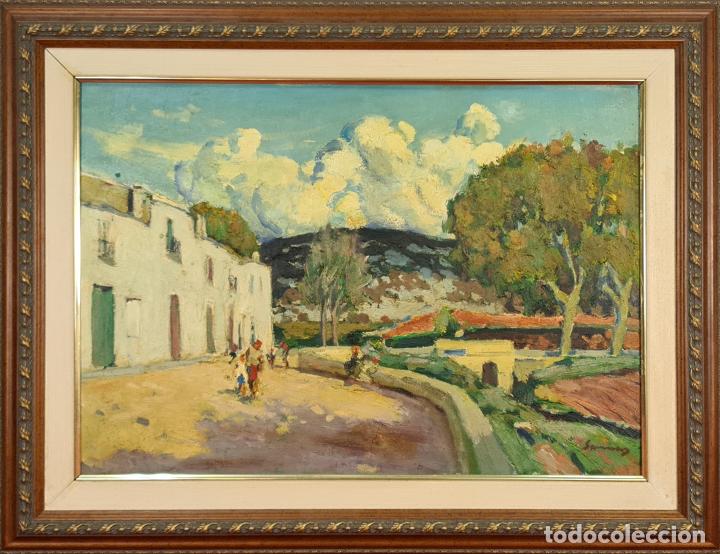 Kunst: RAMON SANVICENS MARFULL. PAISAJE RURAL. &Oacute;LEO SOBRE LIENZO. SIGLO XX.