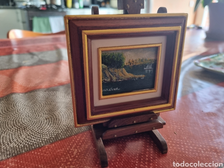 Arte: Miniatura de oleo sobre lienzo con caballete - Foto 2