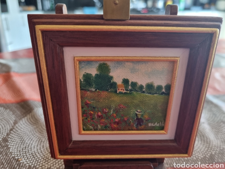 Arte: Miniatura de oleo sobre lienzo con caballete - Foto 2