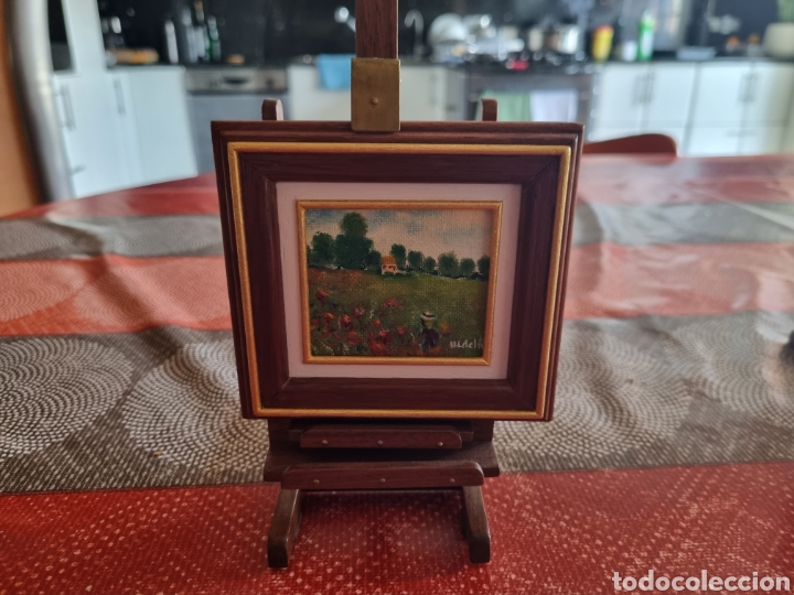 Arte: Miniatura de oleo sobre lienzo con caballete - Foto 1
