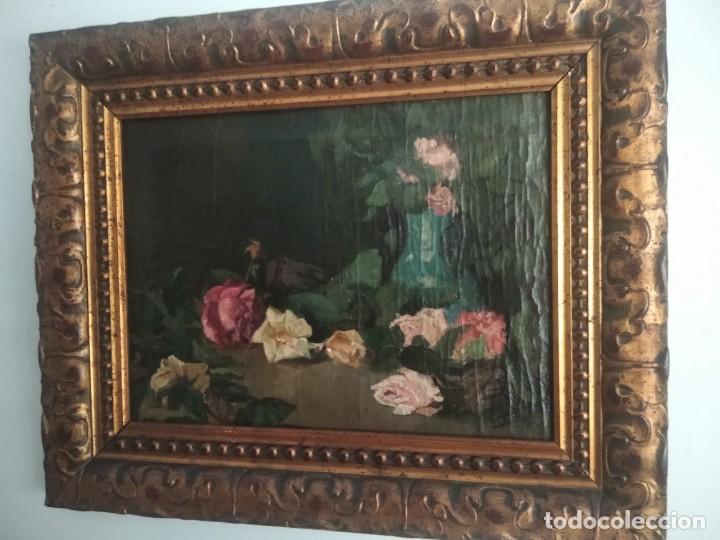 Arte: ANTIGUO BODEG&Oacute;N DE FLORES. MODERNISTA. - Foto 2