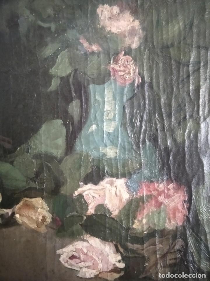 Arte: ANTIGUO BODEG&Oacute;N DE FLORES. MODERNISTA. - Foto 3