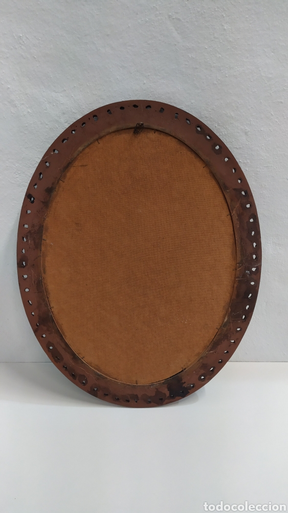 Arte: Cuadro Flores antiguo ovalado &oacute;leo en tabla - Foto 5