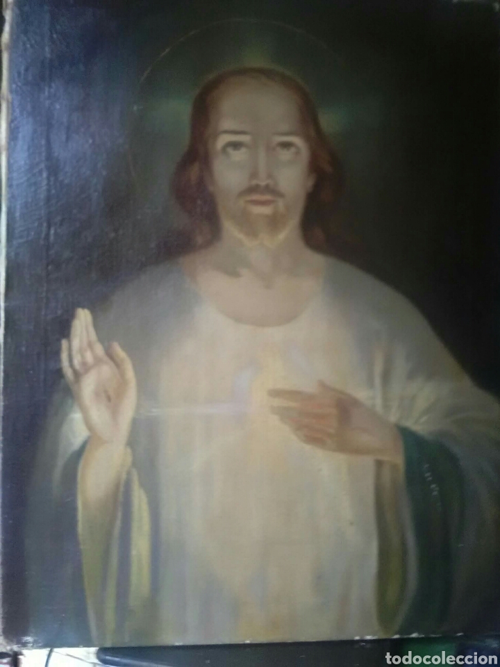 Arte: &Oacute;leo sobre lienzo, sagrado coraz&oacute;n, - Foto 2
