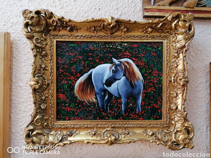 Arte: &Oacute;leo enmarcado caballo blanco - Foto 1