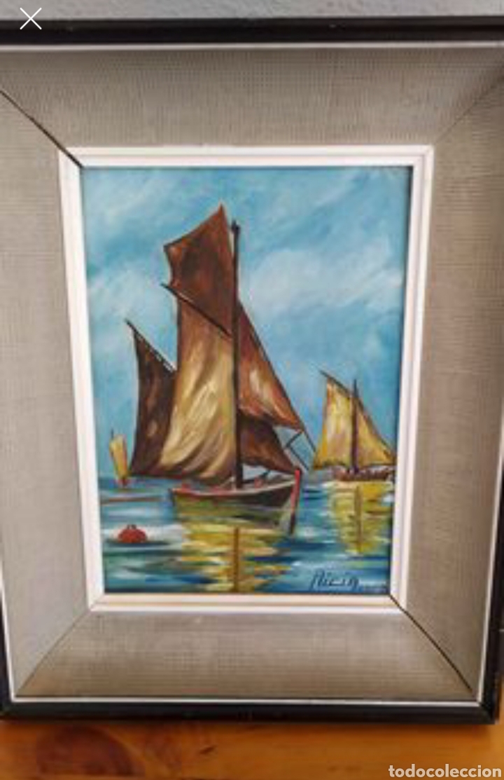 Arte: Cuadro lienzo al &oacute;leo barcos 1962 - Foto 3