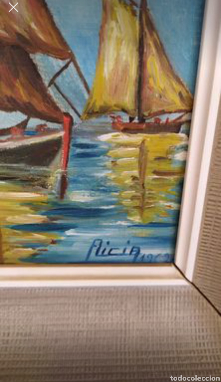 Arte: Cuadro lienzo al &oacute;leo barcos 1962 - Foto 4