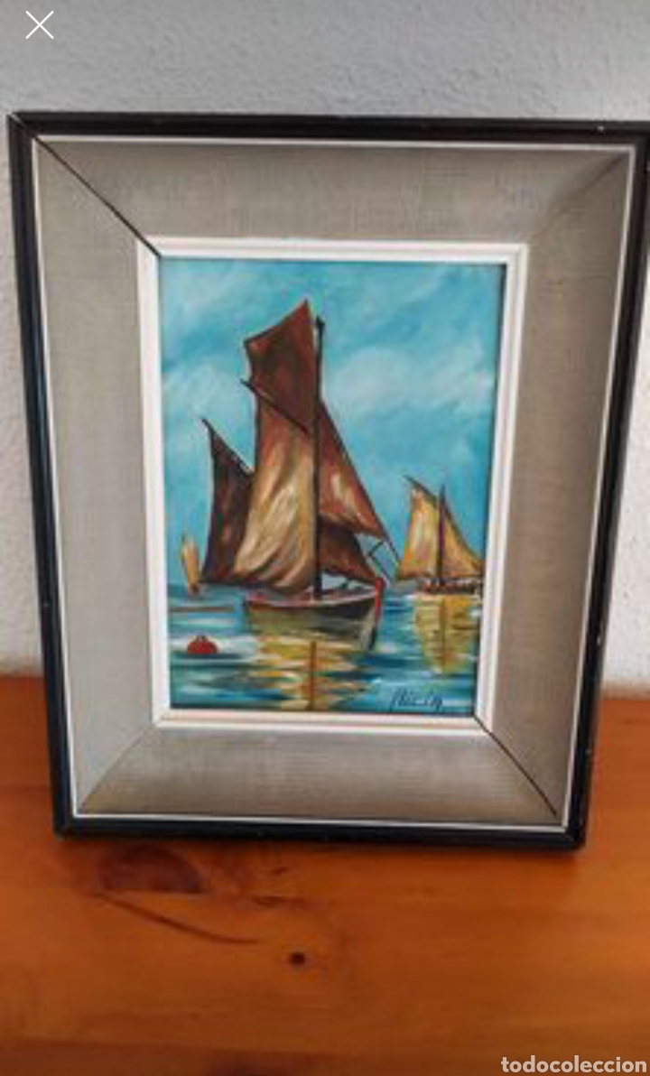 Arte: Cuadro lienzo al &oacute;leo barcos 1962 - Foto 1