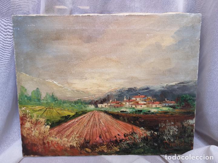 Arte: Oleo paisaje campestre en pueblo de monta&ntilde;a