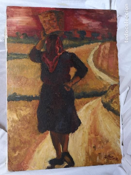 Arte: Cuadro oleo mujer campesina de Pilar Arturo