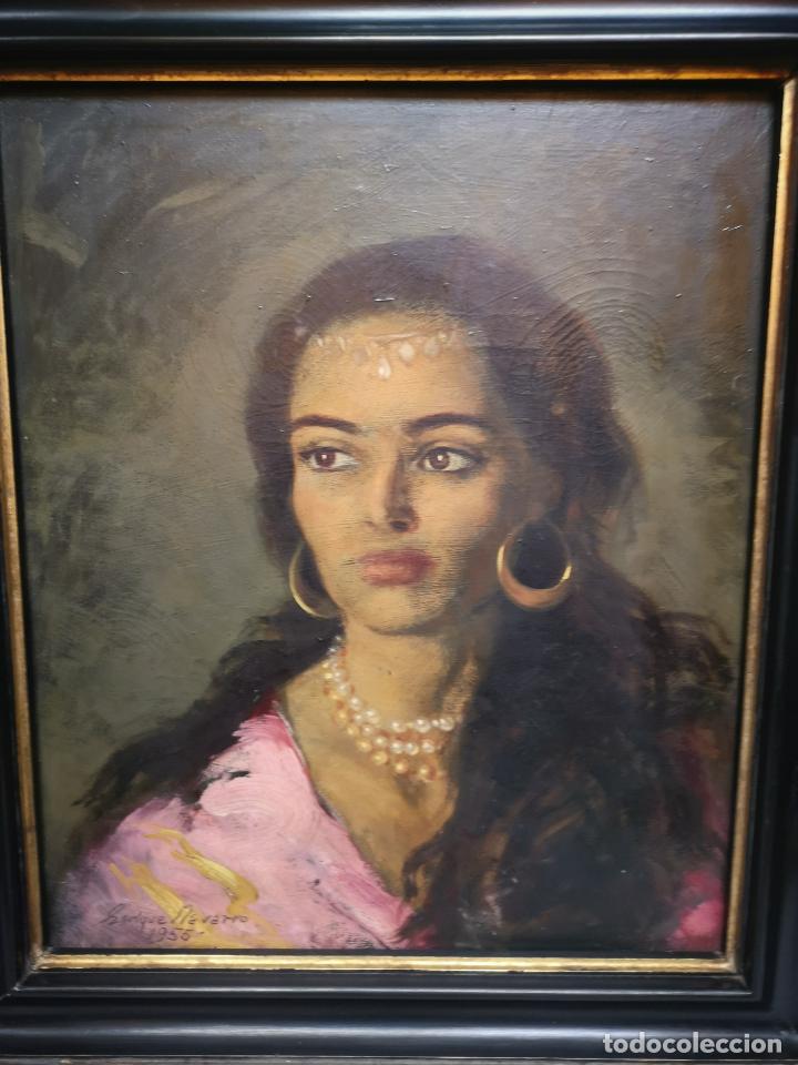 Arte: Cuadro oleo gitana de Enrique Navarro 1955 - Foto 3