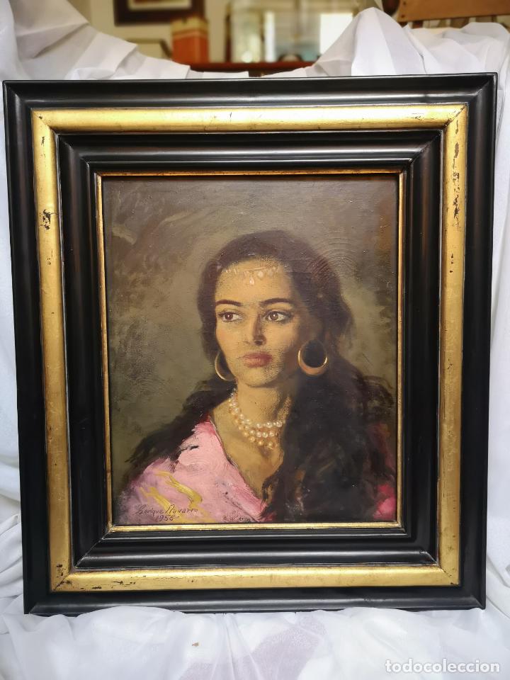 Arte: Cuadro oleo gitana de Enrique Navarro 1955 - Foto 1