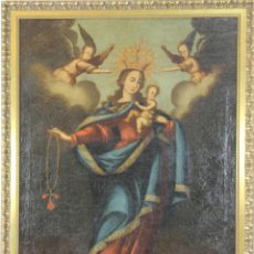 Arte: VIRGEN CON NIÑO. OLEO SOBRE LIENZO. ESCUELA COLONIAL. SIGLO XVII-XVIII.. Lote 54500592