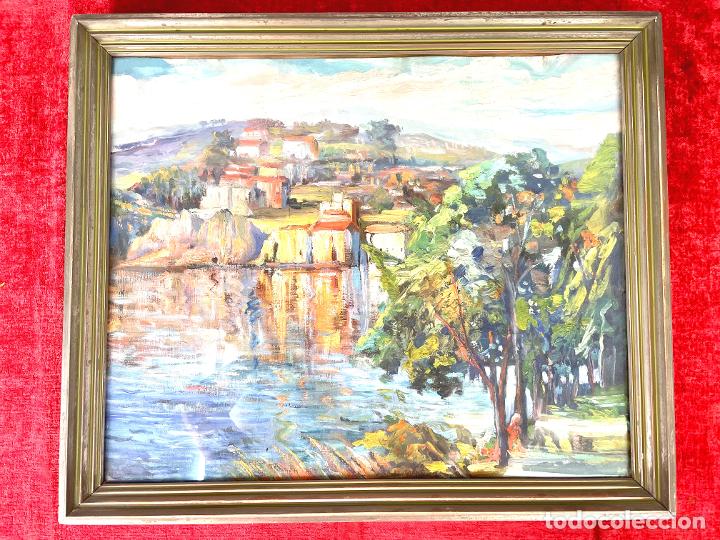 Arte: ESCENA PUEBLO CATAL&Aacute;N CON LAGO. SIN FIRMA. ESCUELA CATALANA. SIGLO XX.