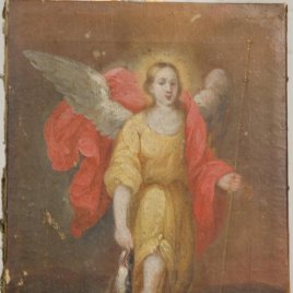Pintura al óleo sobre lienzo de San Rafael, esc española del siglo XVIII