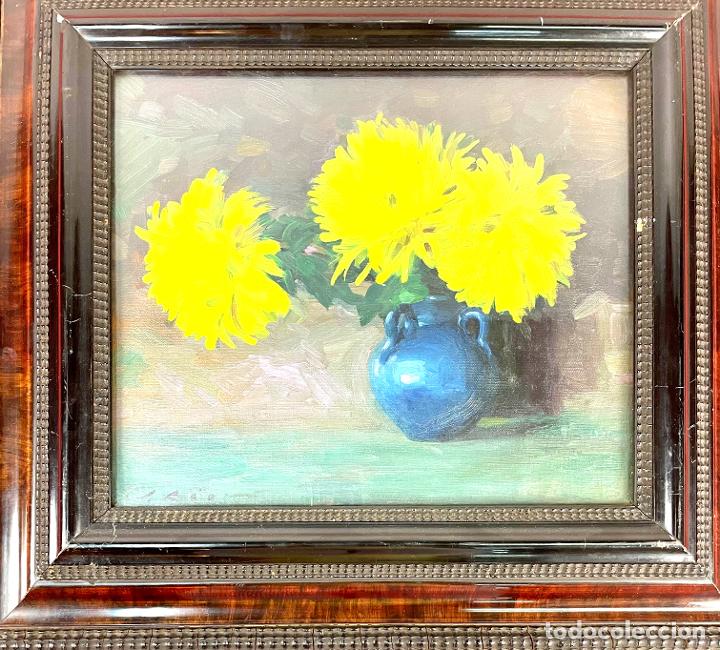 Arte: OLEO SOBRE TABLA. FIRMADO. BODEGON CON TRES CRISANTEMOS. ESPA&Ntilde;A.SIGLO XX