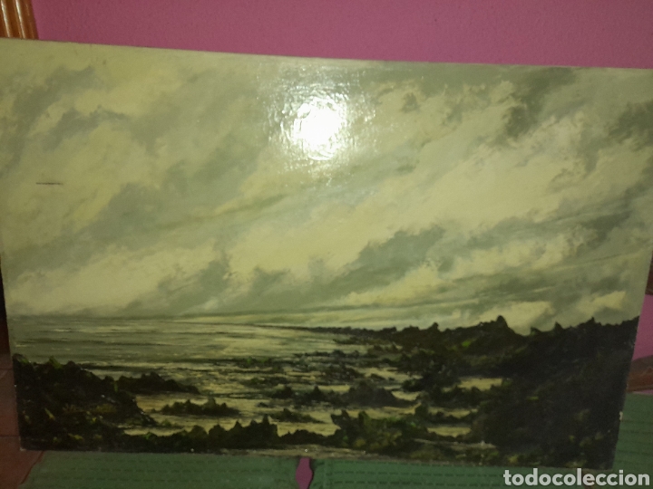 Arte: ANTIGUO OLEO SOBRE LIENZO FIRMADO J. MICHEL GAUTIER ? COSTA MARINA PINTURA PLASTIFICADA ?