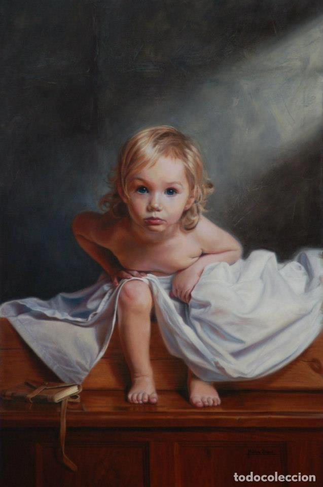 Arte: Pintura realizada 100% mano sobre lienzo. Beb&eacute;. 90x90cm