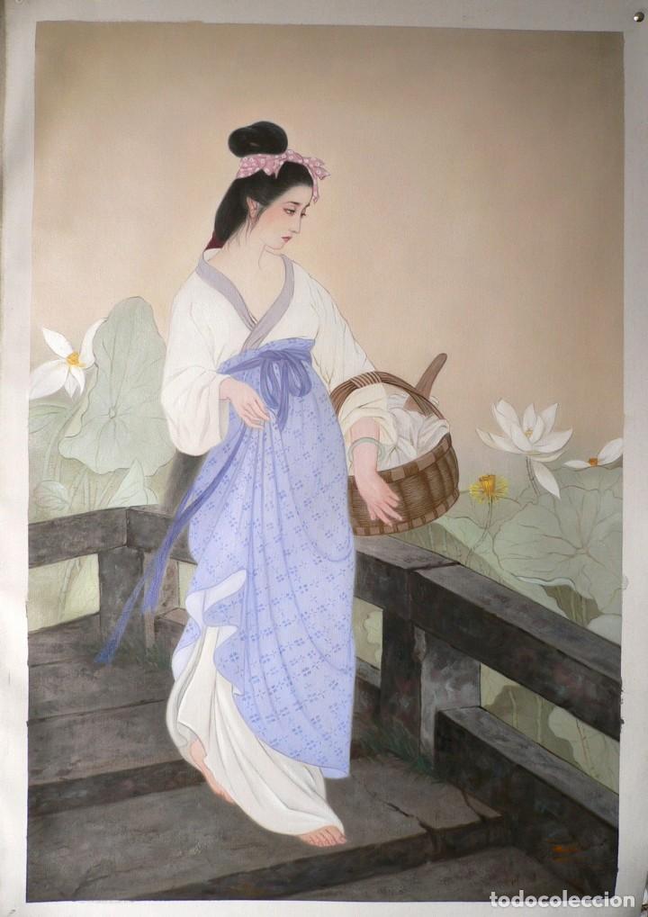 Arte: Pintura realizada al &oacute;leo sobre lienzo, 100% a mano. Mujer Oriental 80x90cm