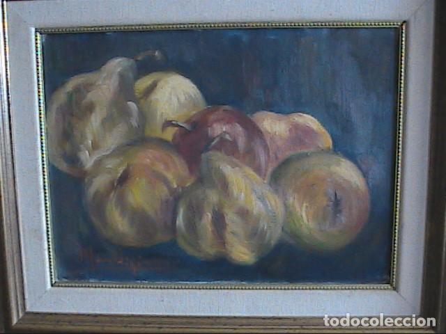 Arte: EXCELENTE &Oacute;LEO SOBRE LIENZO. BODEG&Oacute;N DE MANZANAS Y PERAS. - Foto 2