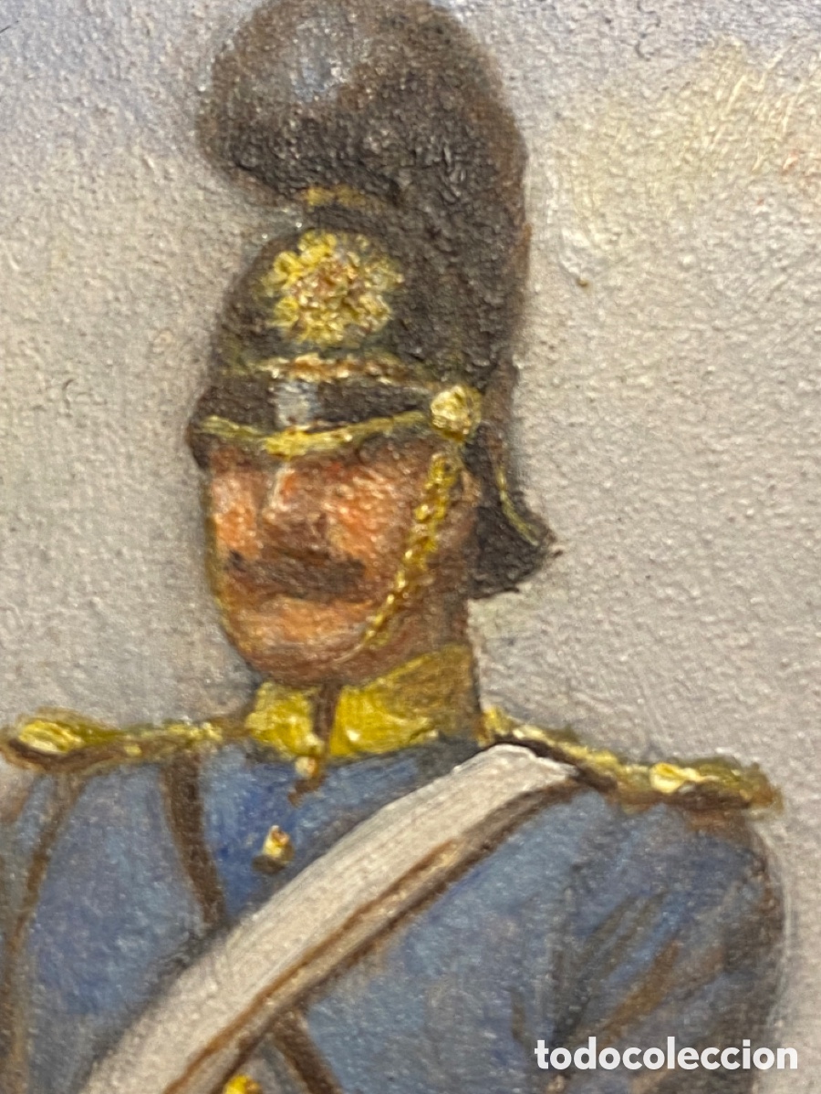 Arte: &Oacute;leo sobre tabla de militar a caballo . - Foto 6