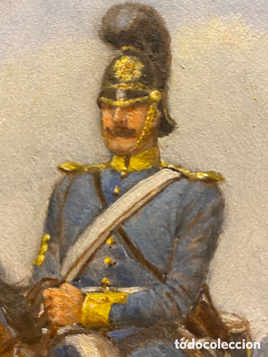 Arte: &Oacute;leo sobre tabla de militar a caballo . - Foto 5