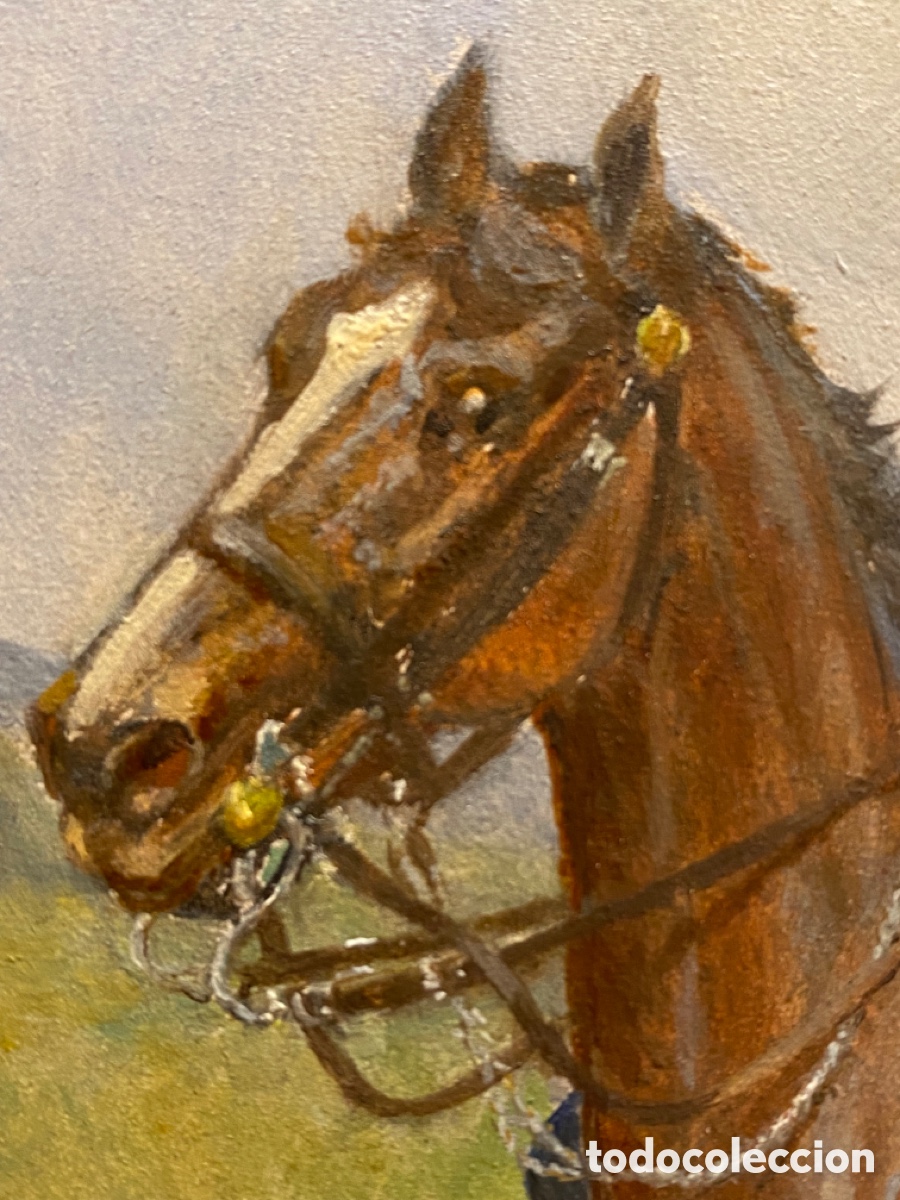 Arte: &Oacute;leo sobre tabla de militar a caballo . - Foto 8